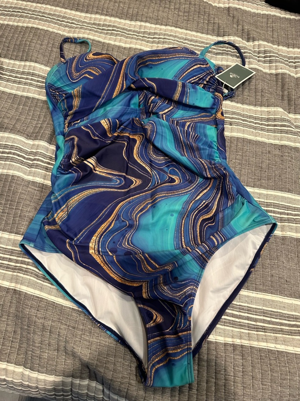 Blue & Teal Marble One-Piece Swimsuit - Picture 7 of 11